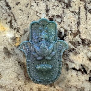 Lotus Hamsa Hand Candle Holder - Green